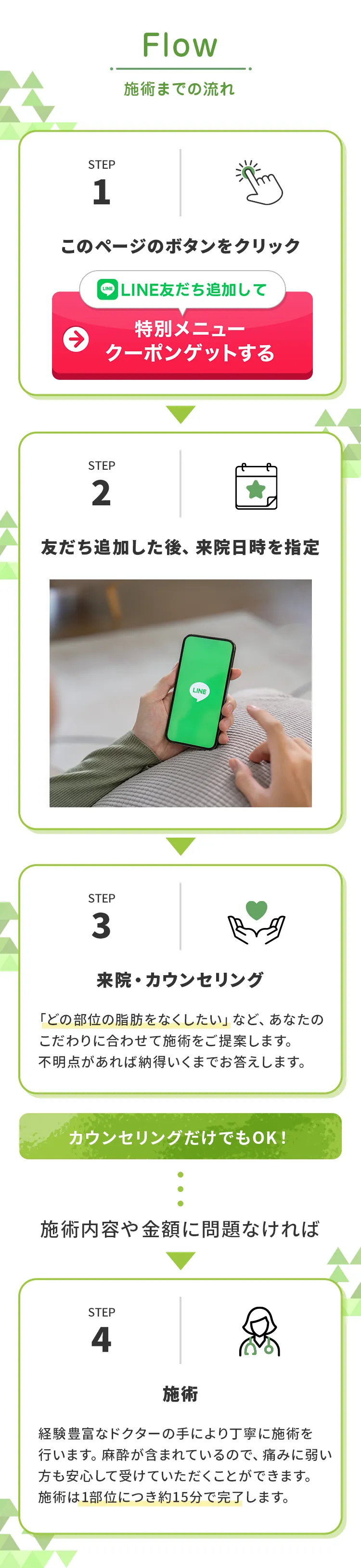 LINEで簡単カウンセリング予約から施術まで