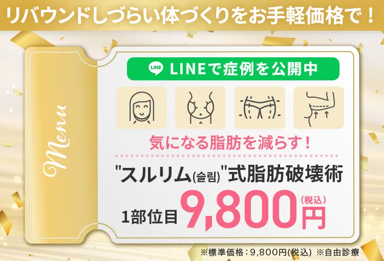 ＂スルリム（슬림）＂式 脂肪破壊術で気になる脂肪を減らす1部位目9,800円(税込)