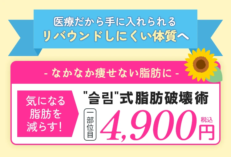 ＂슬림＂（スルリム）式 脂肪破壊術で気になる減らすLINEで症例を公開中1部位目4,900円(税込)